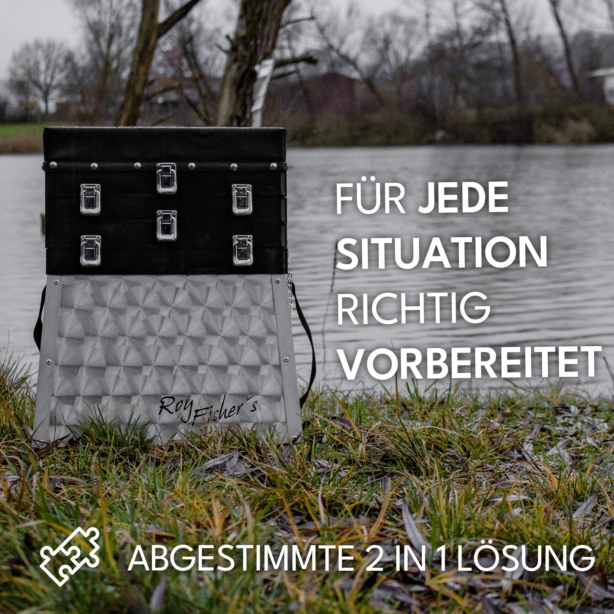 Roy Fishers Alu Sitzkiepe –, 4-ladig | Angelkoffer, Sitzbox, Angelbox, Angelsitz