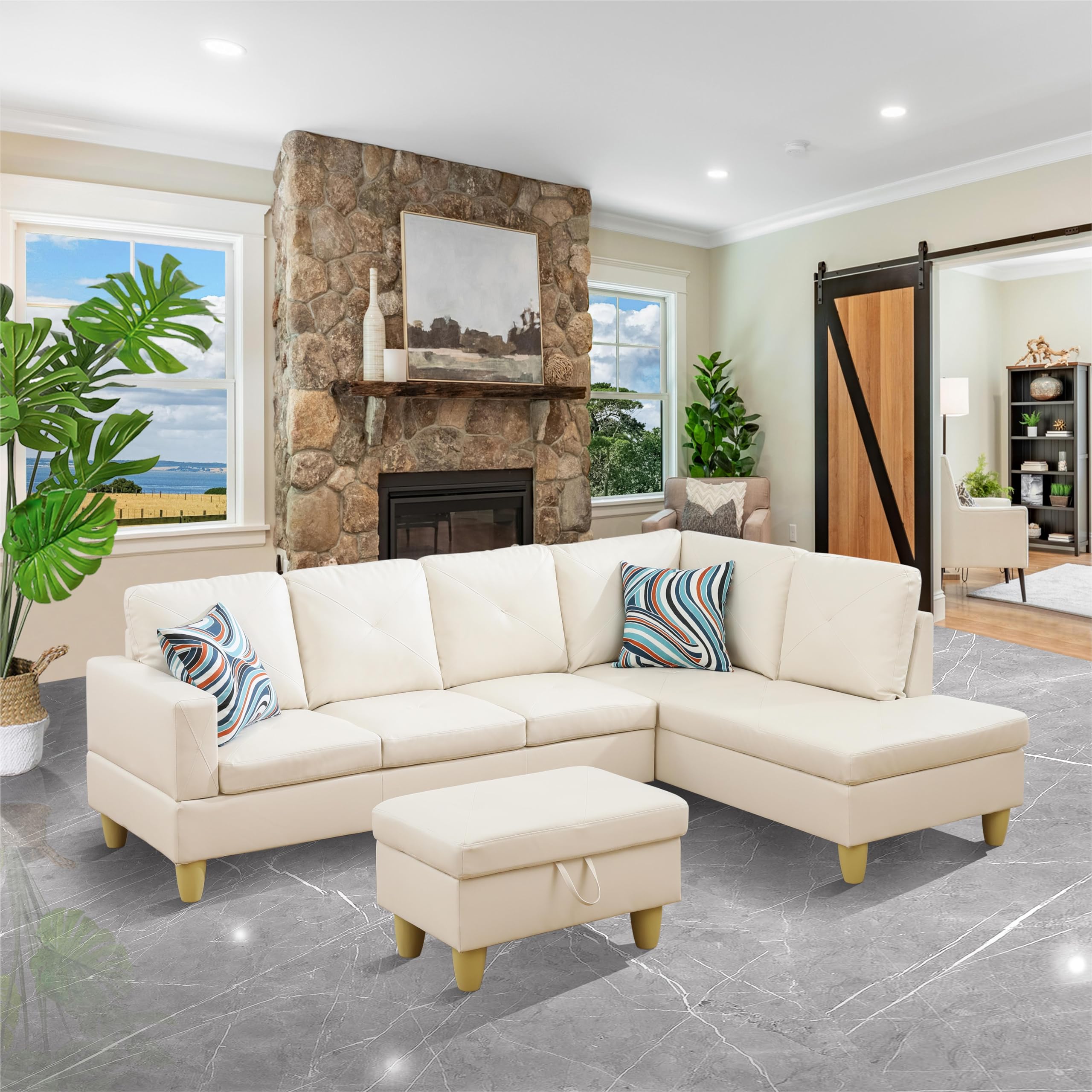 White Faux Leather 3-Piece Couch Living Room Sofa Set (LEFT SOFA ONLY)