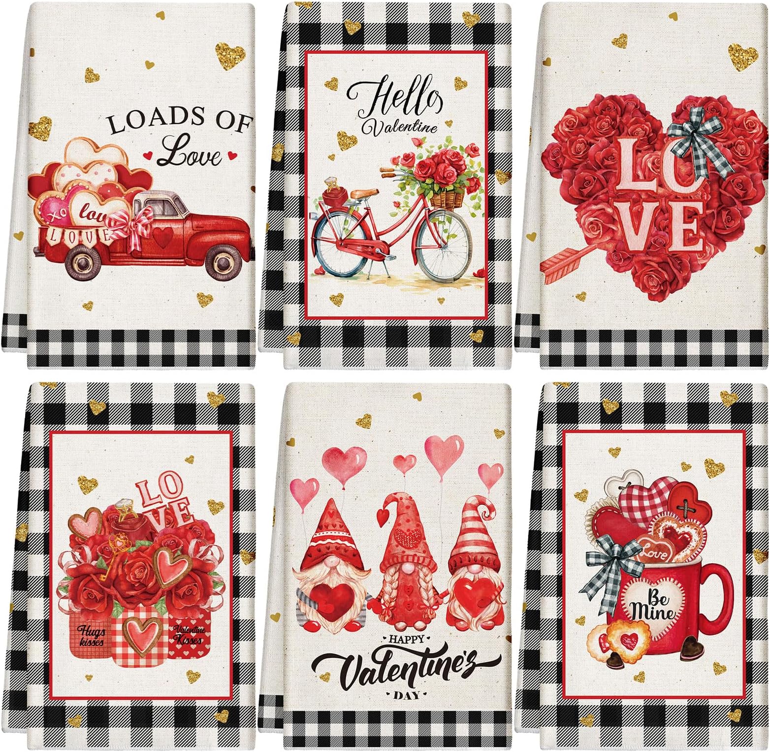 6 Pack Valentine's Day Kitchen Towels Love Heart Hand Dish