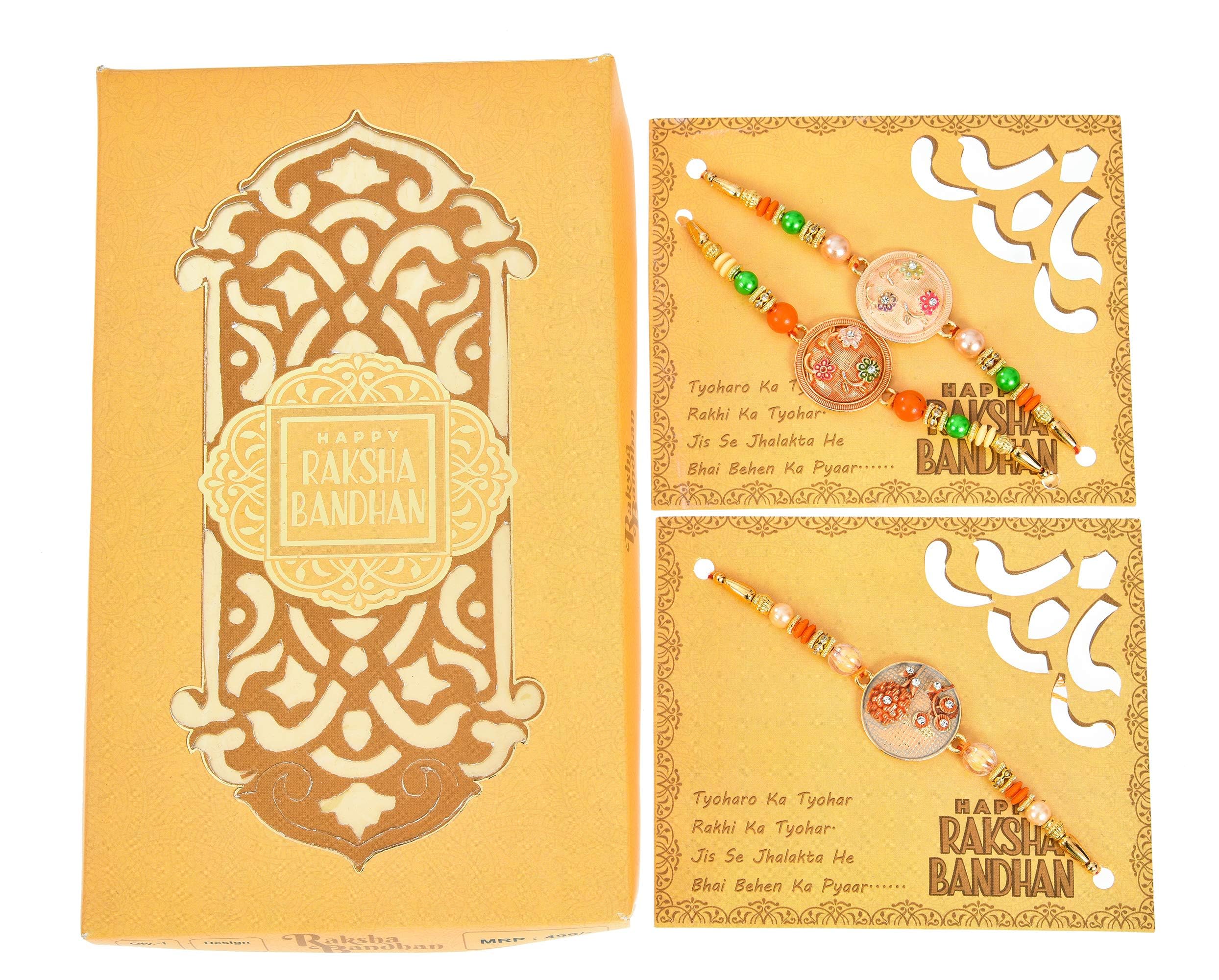 Vending India Gotta Patti Bhaiya Bhabhi Pair Rakhi In A Gift Box With Roli Chawal Platter - Combo with Roli, Chawal, Chandan & Mishri in a Rakshabandhan Card (Surprise !)-image-17