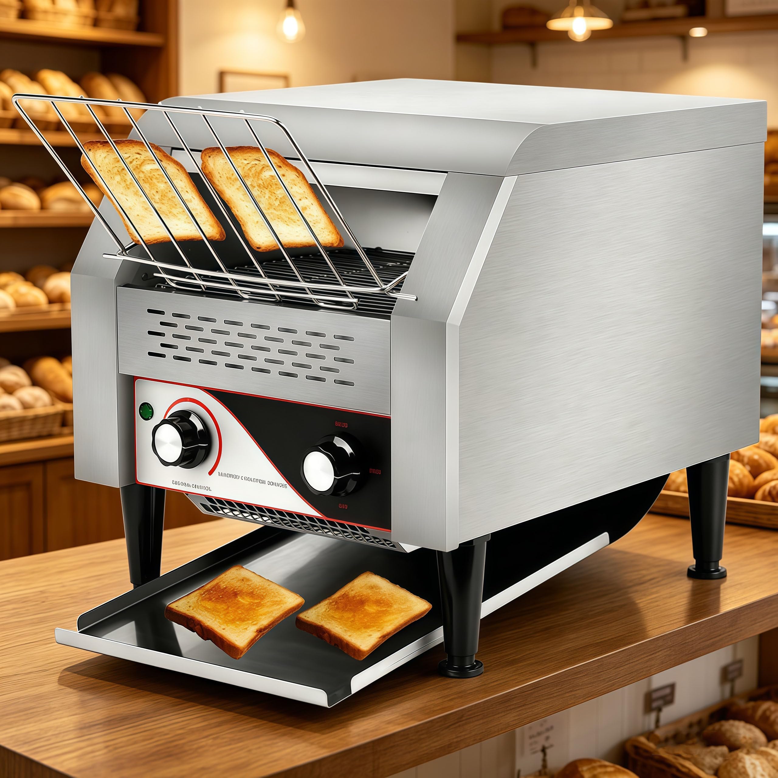 Tostapane a Nastro Professionale da 150/300/450 Fette/Ora,Controllo della velocità A 7 Livelli, Tostatura Rapida E Uniforme,Ideale per Ristoranti, Panetterie E Servizi di Catering. 150