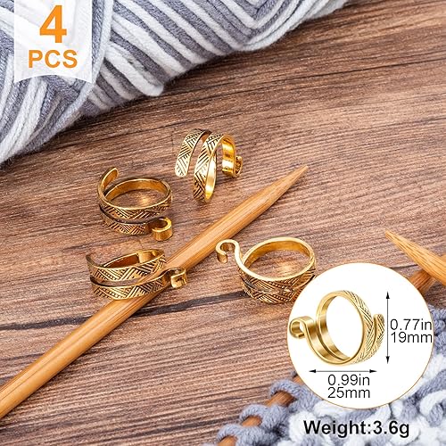 Miniatura 41 de ANCIRS Paquete de 4 anillos de ganchillo para dedos, anillo de tensión de ganchillo ajustable, soportes de dedo guía de hilo abierto de metal, 4