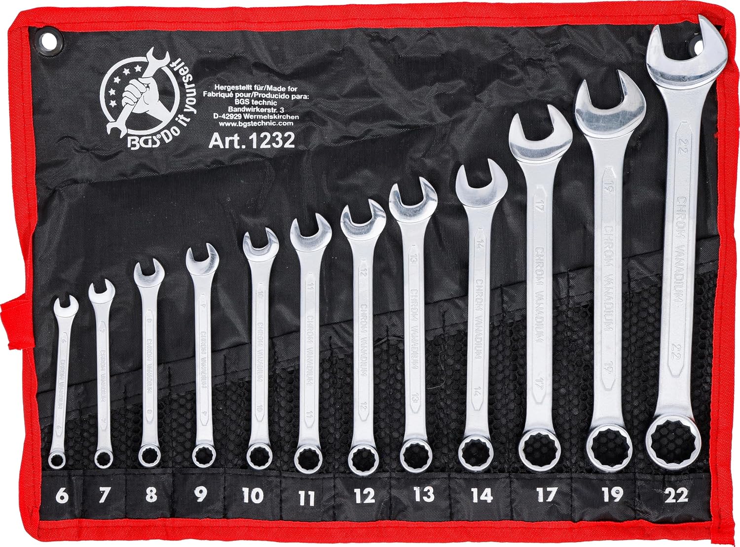 BGS mirror polished combination spanners rolled in a tetron pouch