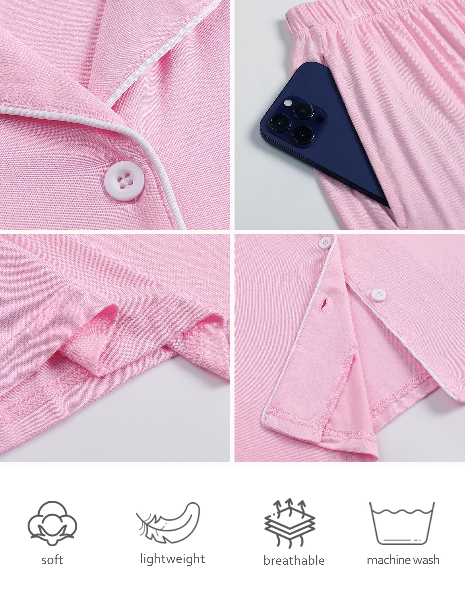 ZMJ Womens Pajamas Sets 2 Piece Button Up Pj Sets Short Sleeve with Long Pant