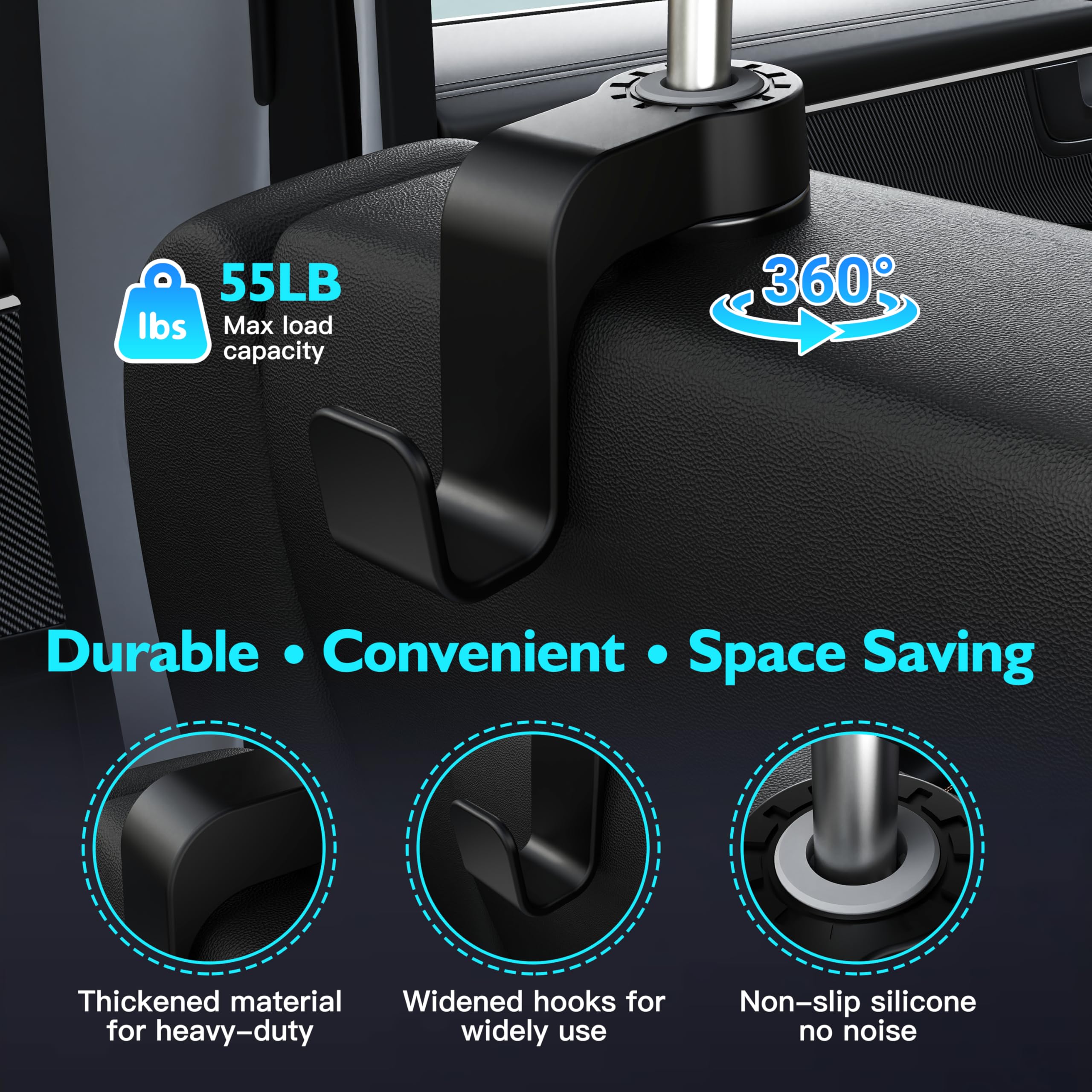 Amooca Ganchos para asiento de coche, anticaídas, para reposacabezas, organizador automotriz de ajuste universal para bolso, abrigo, paquete de 2