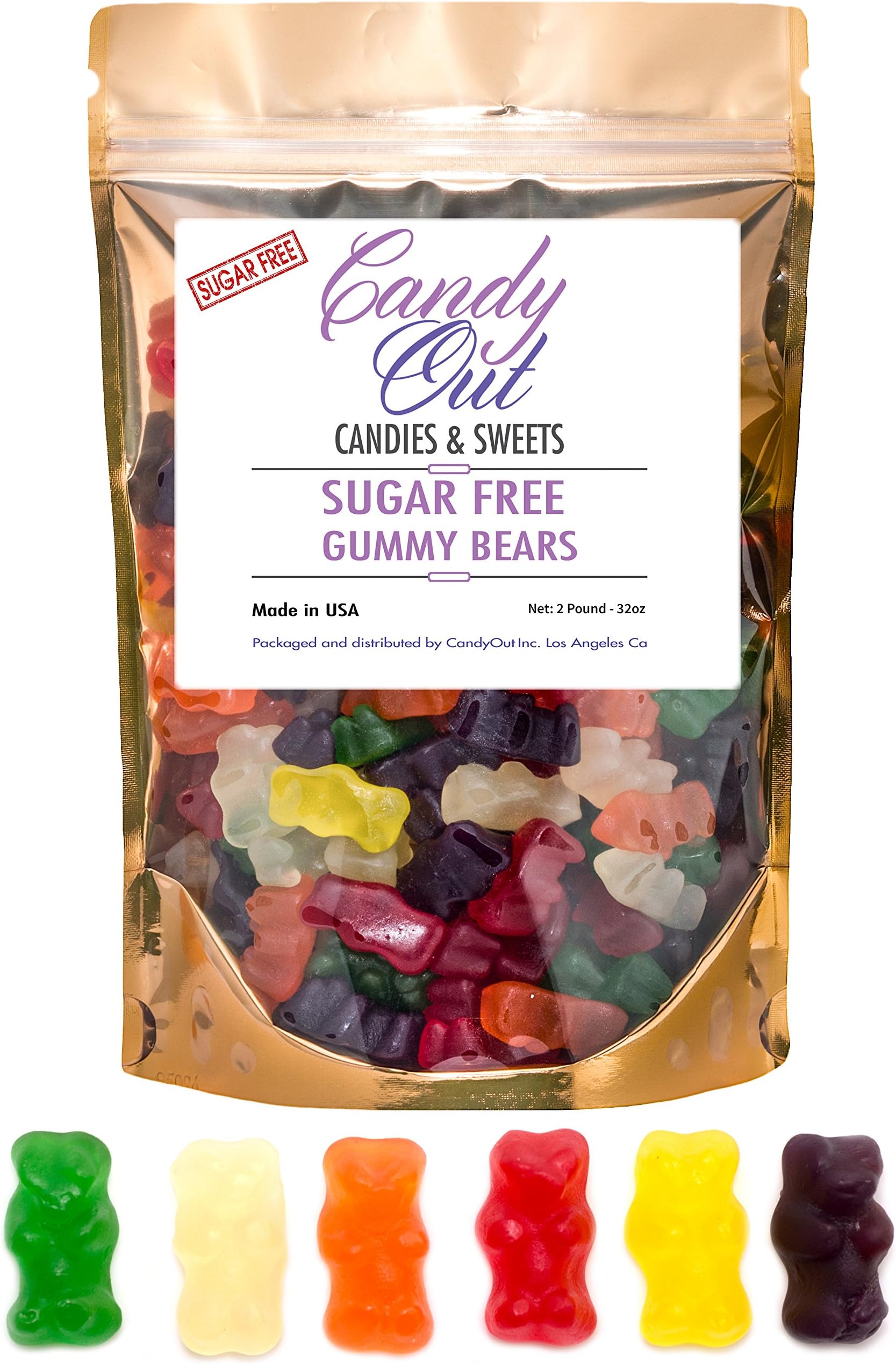 CandyOut Gummy Bears Sugar Free Candy 2 Pound