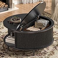 Vista 1 de Mesa auxiliar redonda, mesa central acanalada de 31.5 pulgadas con almacenamiento, mesa de centro elevable con almohadillas ajustables, puerta Negro