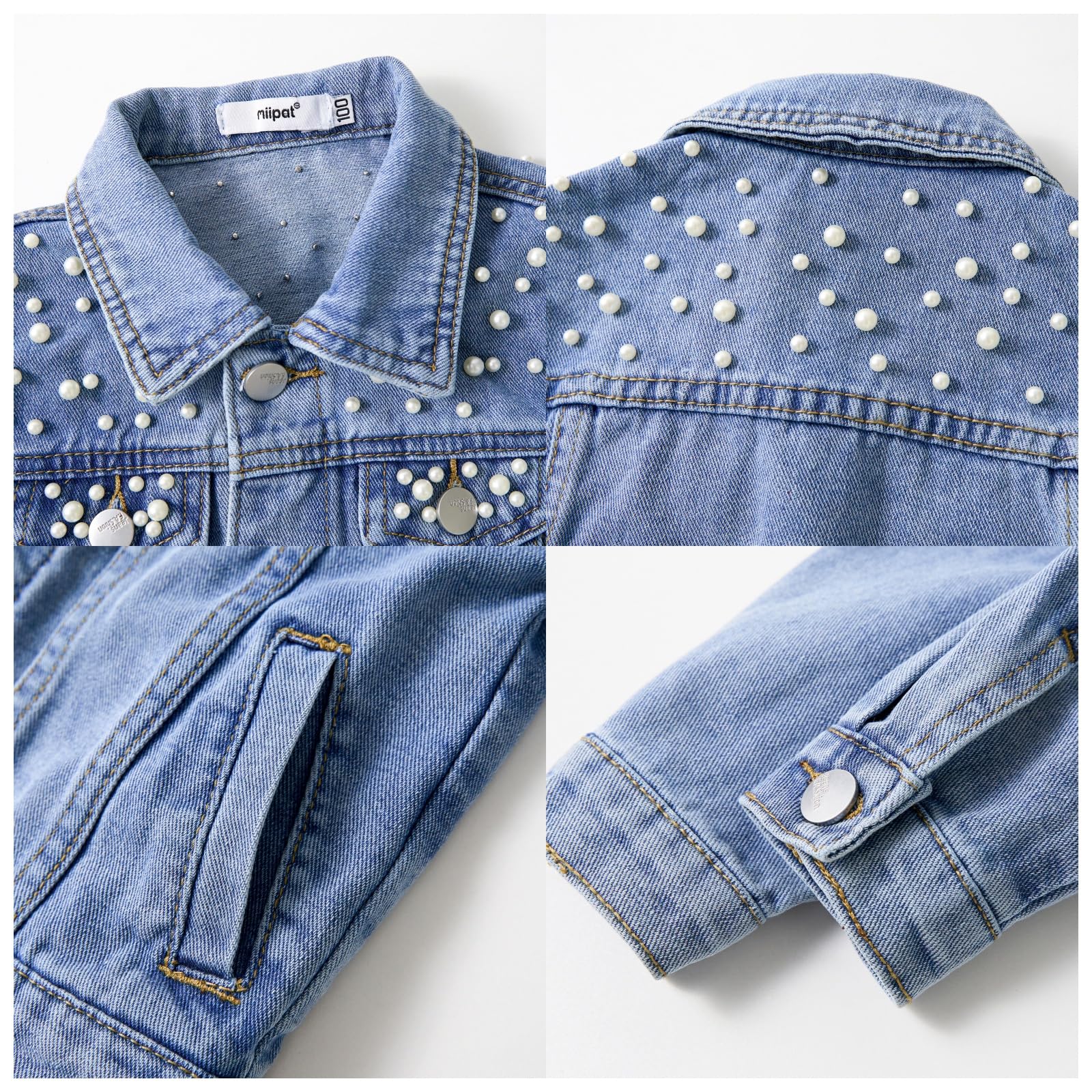 Miipat Veste en Jean Fille Paillettes Patchs Boutons Denim Blousons avec Poche Manches Longues Enfant Manteau en Jean Fille Vetement pour Enfants