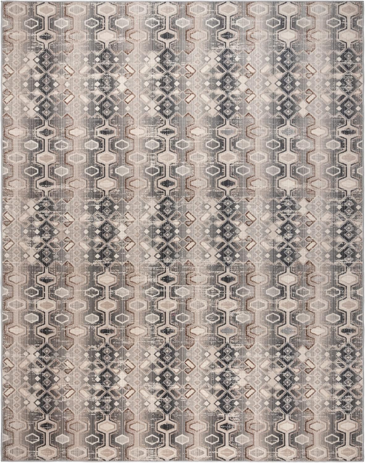 Gertmenian Indoor Outdoor Tapestry Area Rug - 8x10 Large, Stain Resistant, Ideal for Deck, Patio, Mudroom - Retro Diamond, Gray, 23041