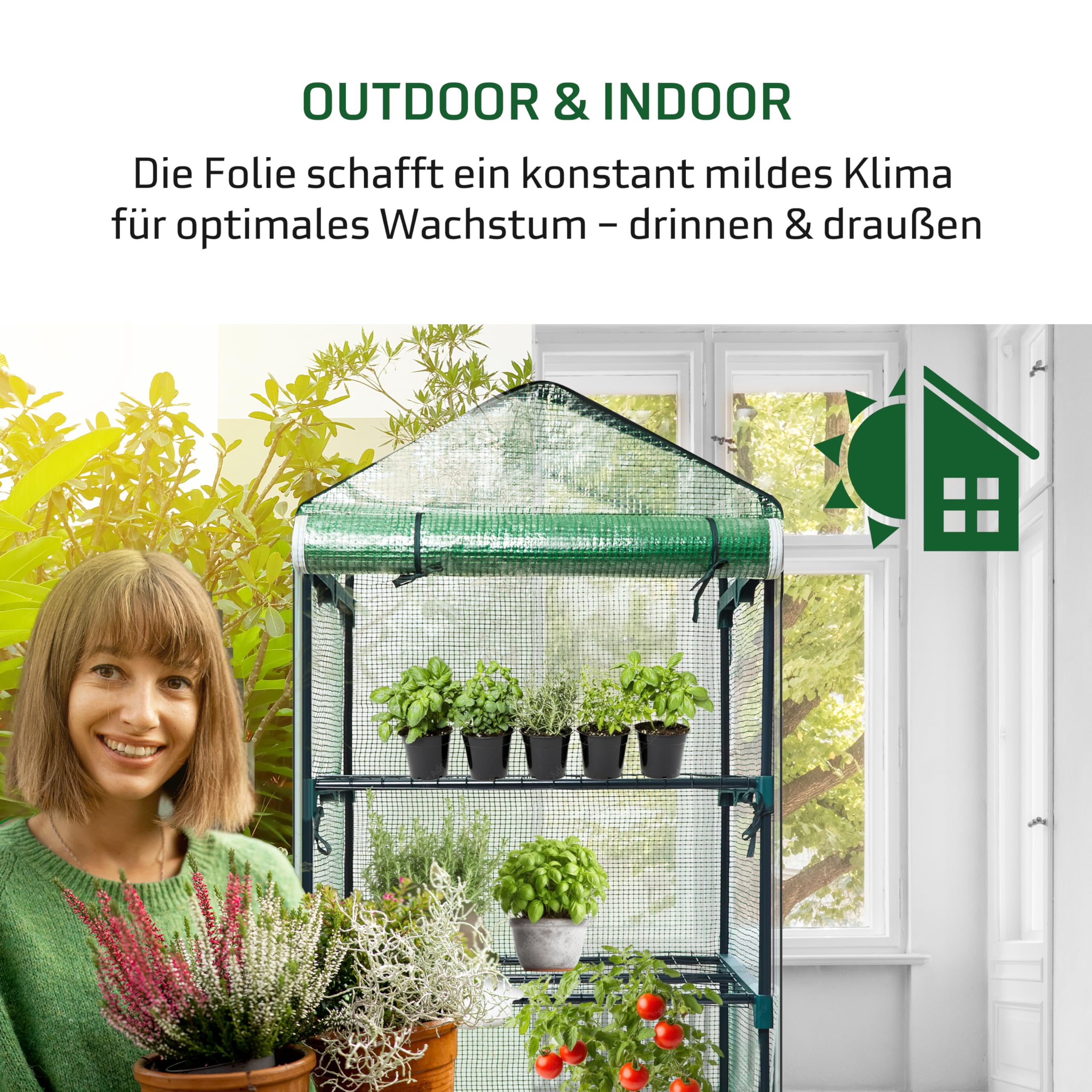 Ironhand Garden Gewächshaus - 4 Etagen mit versärktem Maschendraht - Pflanzenhaus - robuster 135g PE Mesh-Abdeckung - mit stabilem Eisenrohr-Gestell Ø16 mm - Rostschutz-Beschichtung - grün