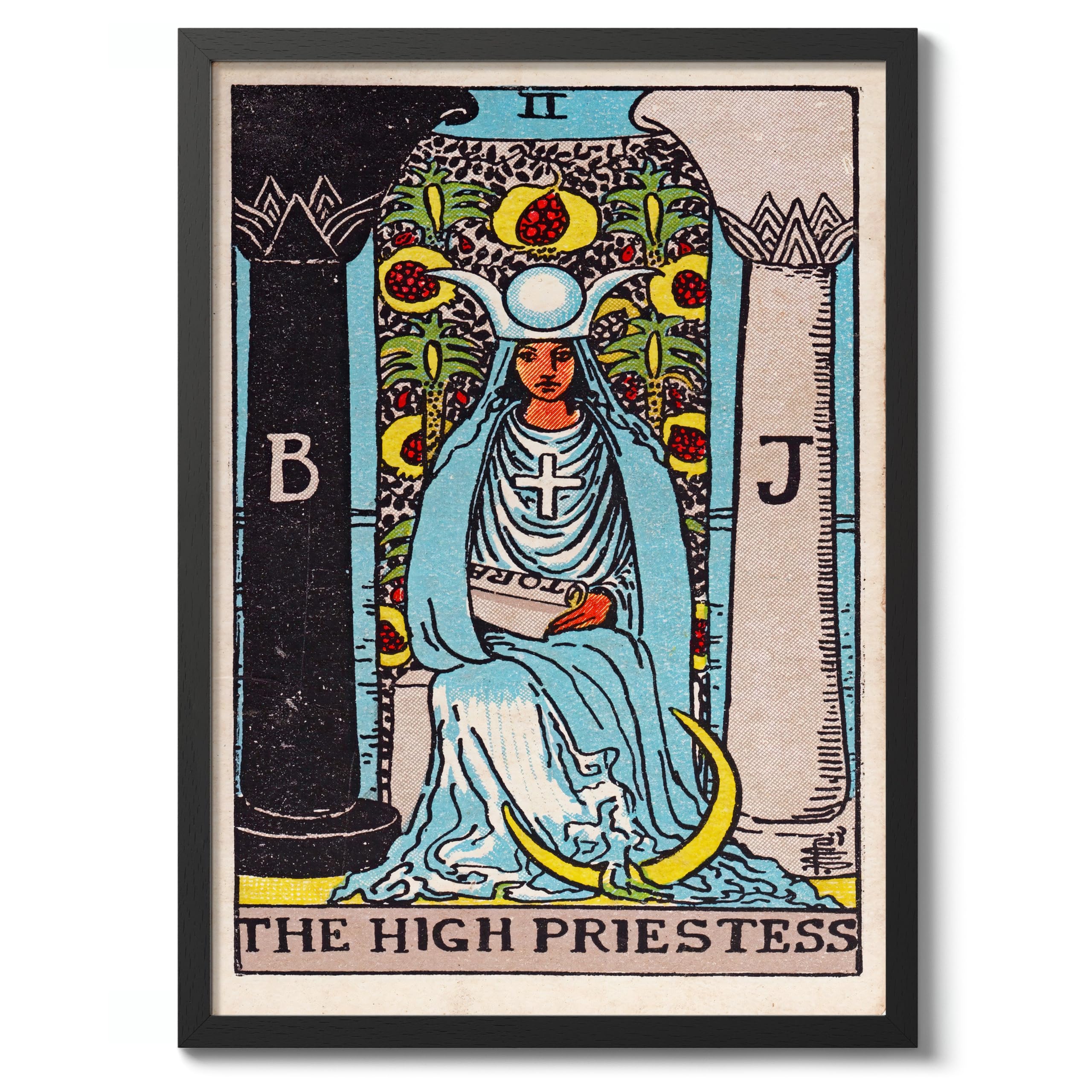 Animato The High Priestess Vintage Tarot Art Print, Spiritual Wall Art Poster, Retro Mystical Bedroom Home Decor, 50x70cm (Black Frame) - 53x73cm — image 1