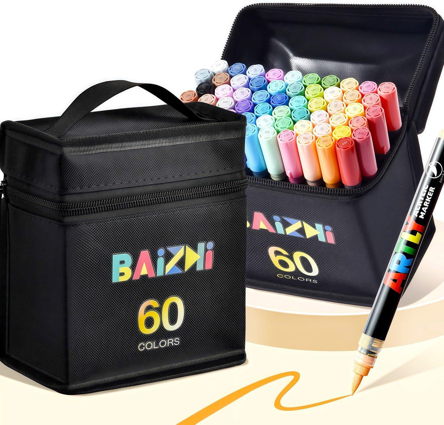 Acrylic Paint Markers Set with Bag, Direct-Liquid Ink Control System with Soft Tip, Acrylic Paint Pens for Rock, Wood, Glass, Canvas & More (60pcs)