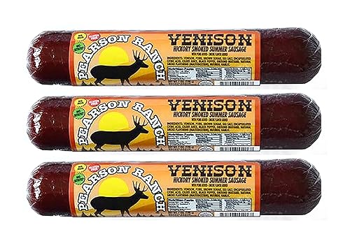 Pearson Ranch - Paquete de 3 salchichas de venado de verano, palo de ciervo de 7 onzas, carne exótica, sin gluten, sin MSG, apta para paleo y