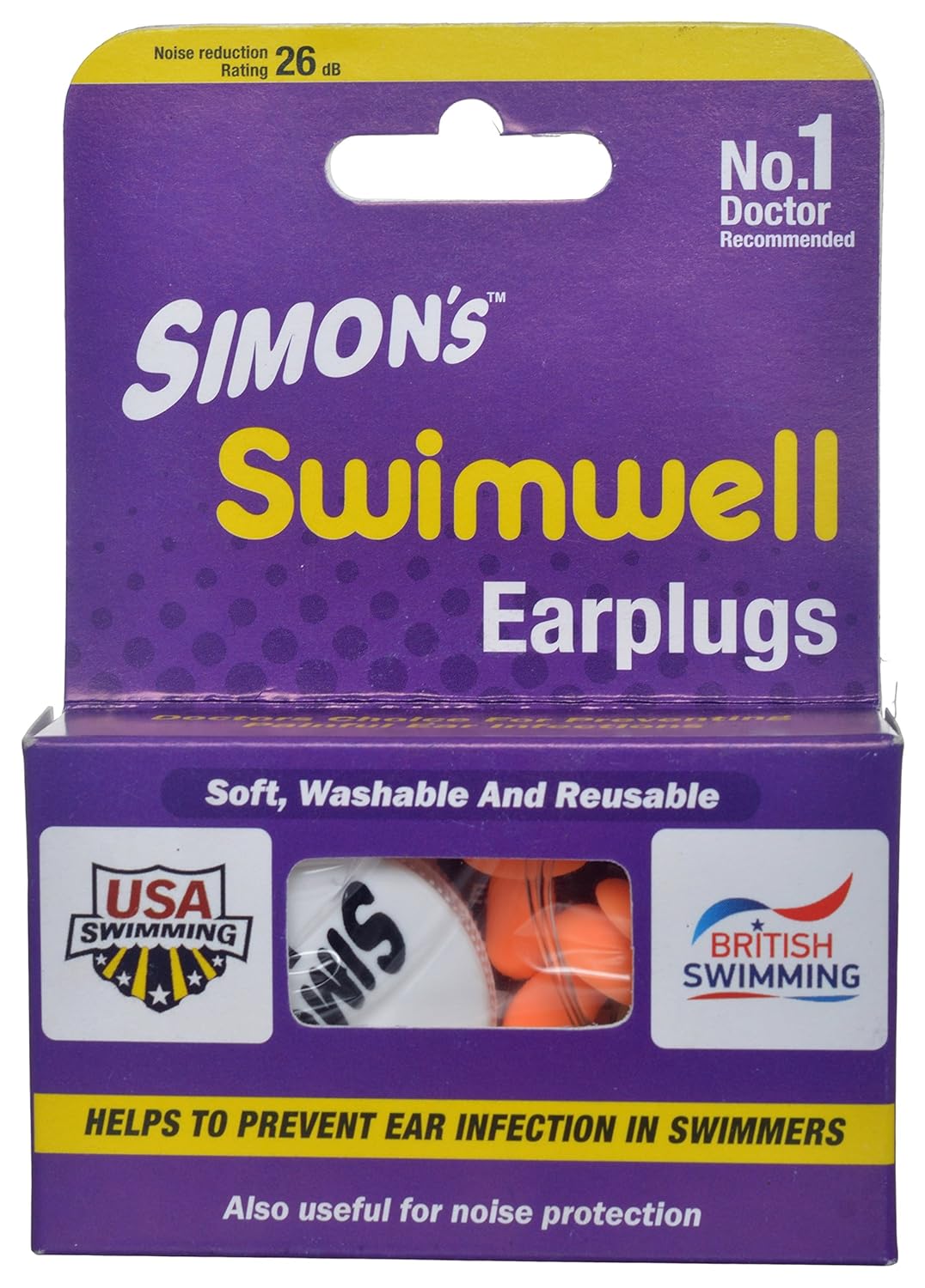 Simon's Swimwell reusable silicon swimming earplugs, waterproof earplus for swim, surfing