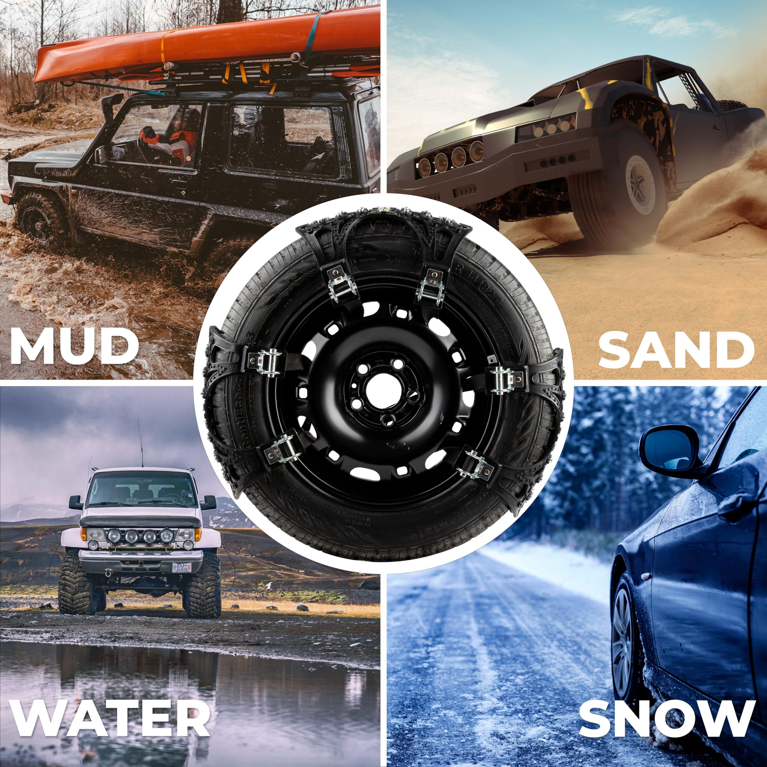 Zone Tech Auto-Schneeketten, 6 Stück, für alle Jahreszeiten, verbesserte Premium-Qualität, stark und langlebig, rutschfest, für Auto, SUV und Pick-Up-LKW, Reifenketten für Notfall und Reisen