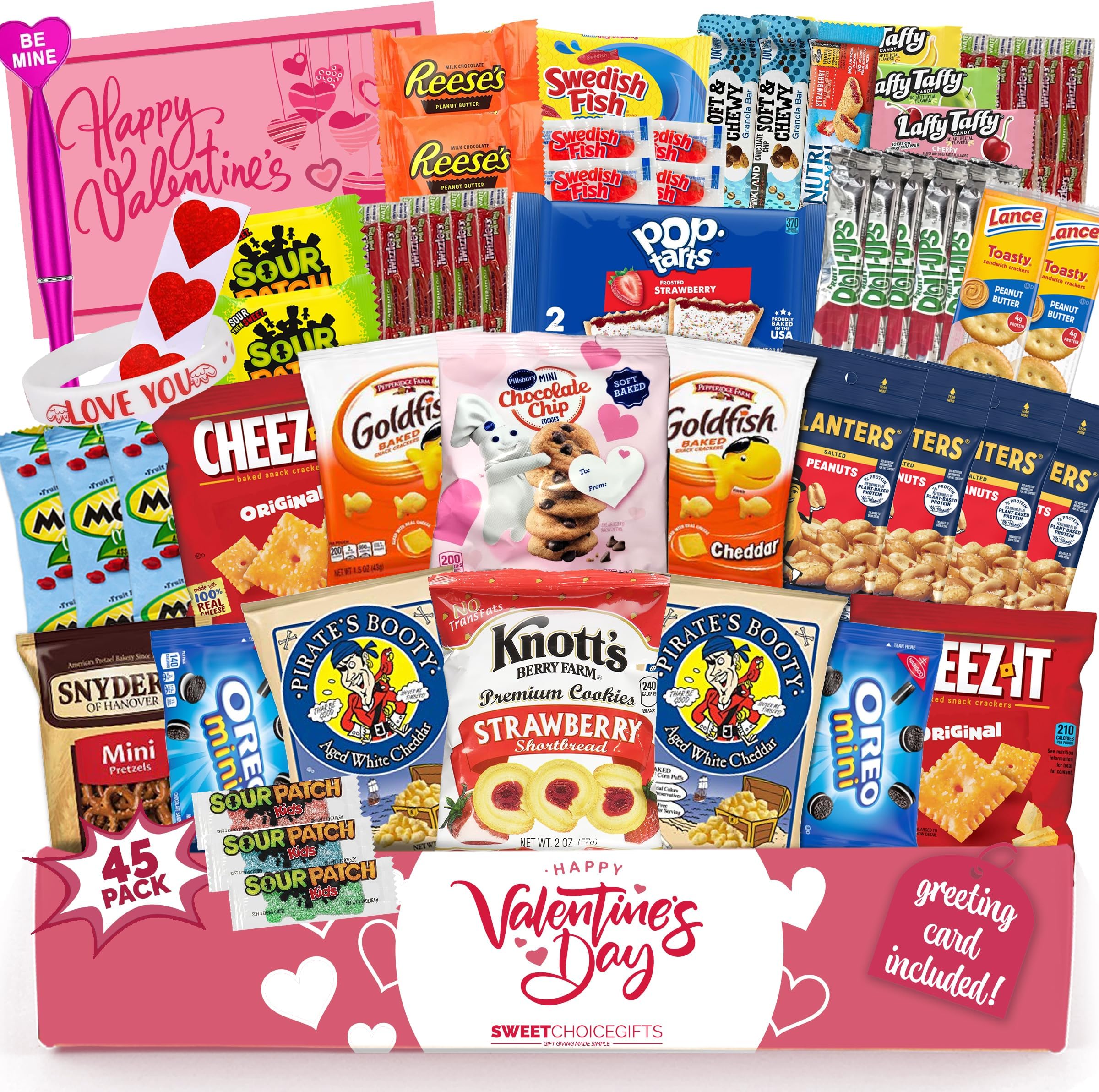 Valentine's Day Care Package (45ct) Snacks Chocolates Candy Gift Box Assortment Variety Bundle Crate Present for Boy Girl Friend Student College Child Husband Wife Boyfriend Girlfriend Love Niece