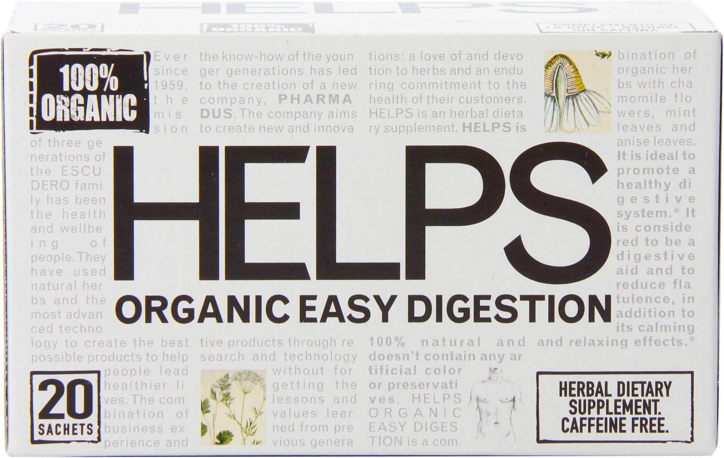Helps Organic Herbal Teas, Easy Digestion, 20 Count (Pack of 6)