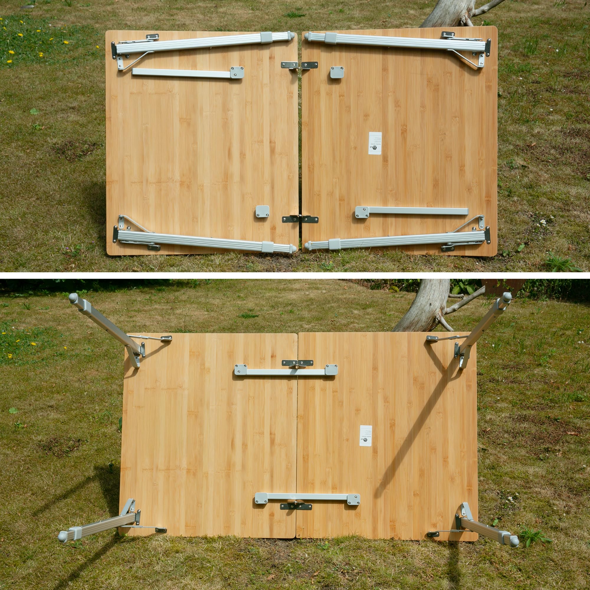 your GEAR Portofino Bambus Campingtisch XL 120x70 cm – Höhenverstellbarer Outdoor Klapptisch – Teleskopbeine Alutisch – Gartentisch Balkontisch