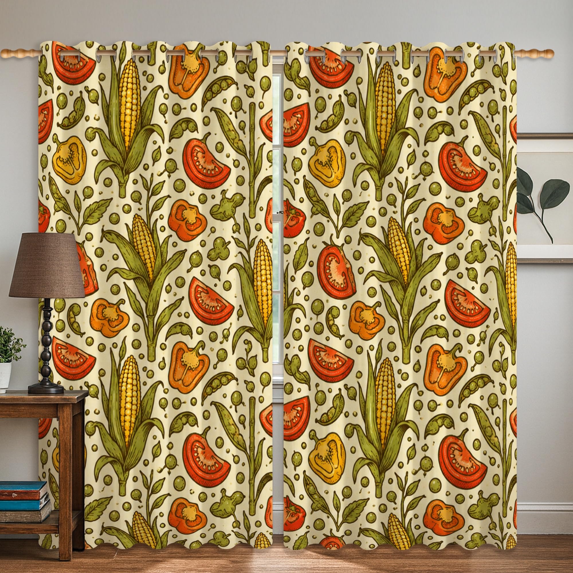 Rideaux occultants infroissables et thermiques pour salon au motif légumes