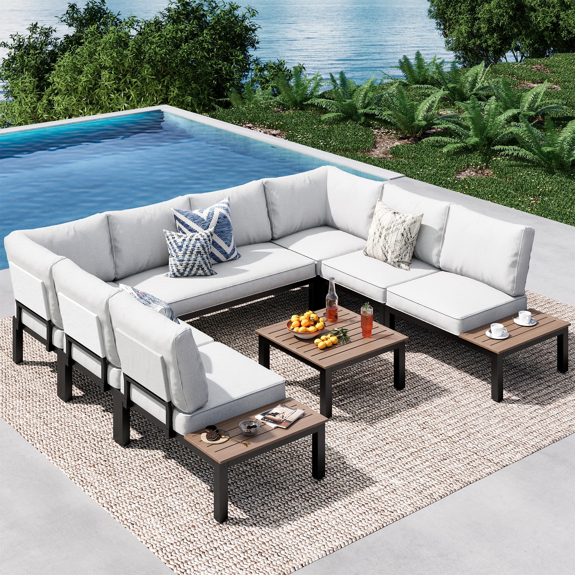 Amazon.com: PHI VILLA 8-Seat Metal Patio Sofa Sectional Set with