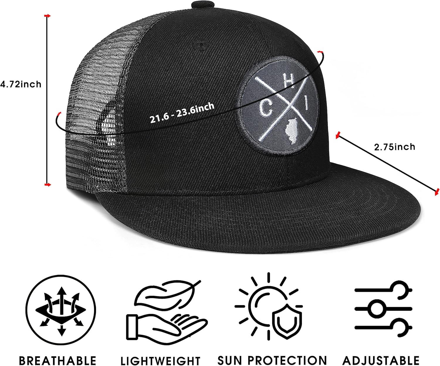 City Flat Brim Snapback Trucker Hat Unite State Adjustable Baseball Cap Mesh Hip Hop Flat Bill hat for Men & Women - Image 5