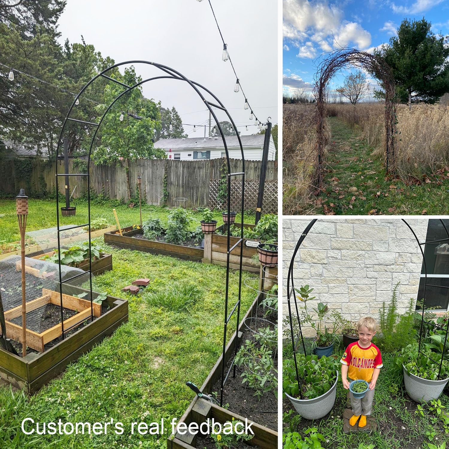 Iron Garden Trellis 320 cm, metalowa podpórka do roślin pnących róż i winorośli, biała i czarna, dekoracja ślubna na zewnątrz, ocynkowana róża