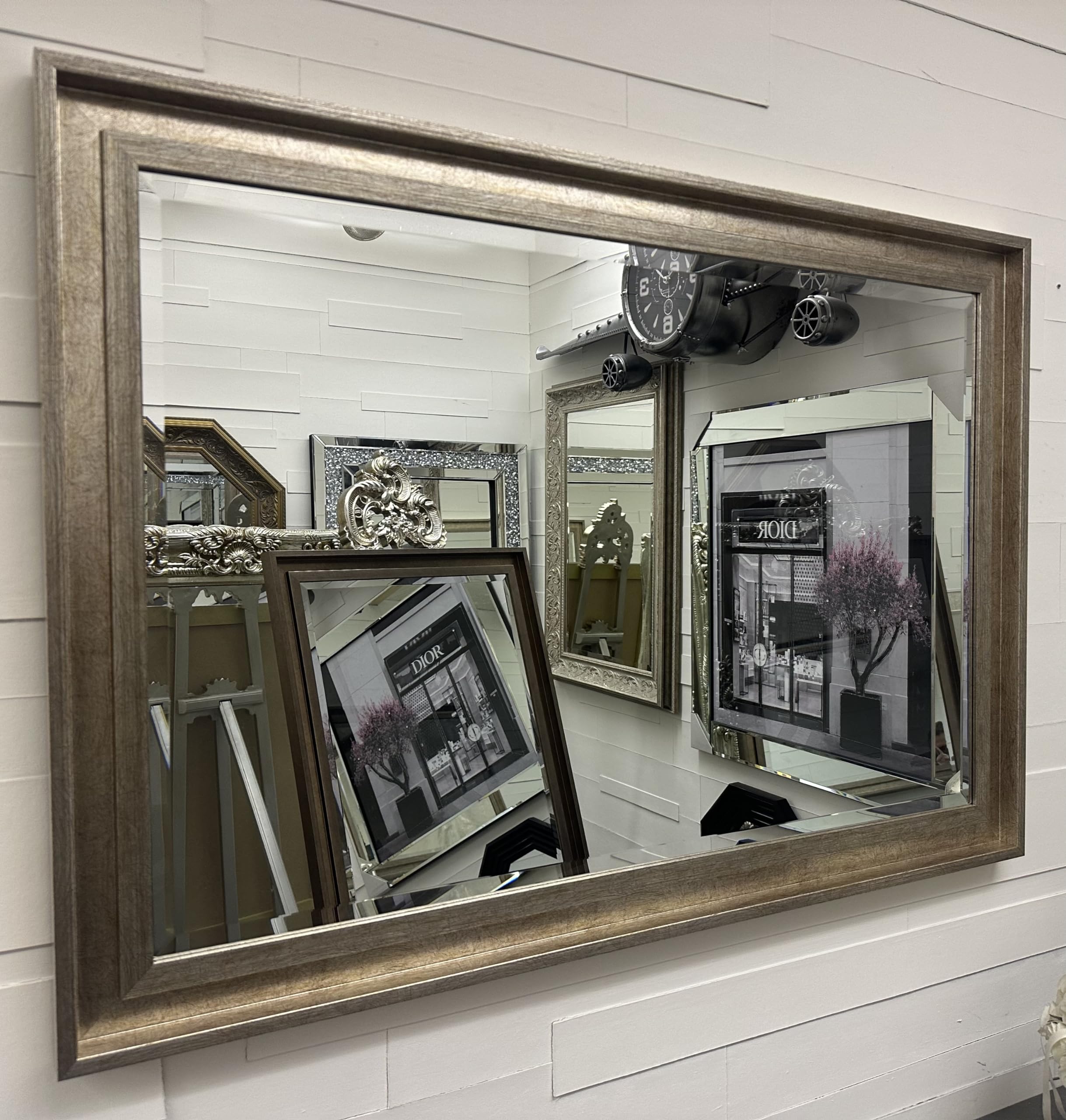 Fabulous Mirrors Large Antique Silver/Champagne HOCKNEY Wall Mirror Contemporary Design - Hockney - Choose your size (165cm x 74cm)