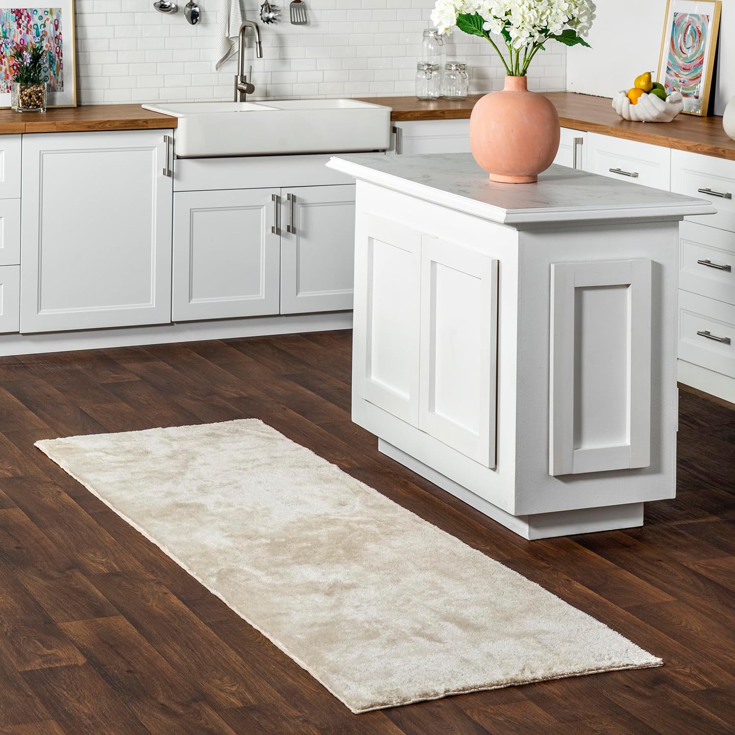 nuLOOM Loni Solid 2x8 Machine Washable Runner Shag Rug for Living Room Bedroom Dining Room Nursery Entryway Hallway, Cream 3 x 8 Feet Rectangular Cream