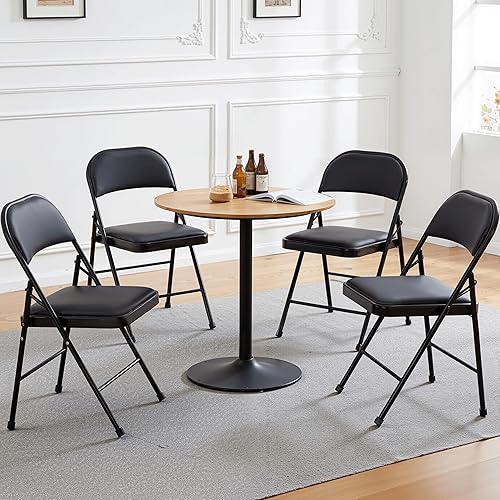 InfiniPower Paquete de 4 sillas plegables con cojín y respaldo acolchados de vinilo, silla plegable de acero metálico resistente, asiento comercial
