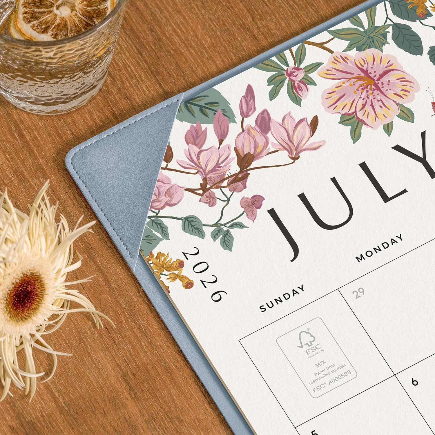 Cabbrix Desk Calendar 2026 with Desktop Mat, Large Desk Pad Calendar 22 x 17 Inch Runs From July 2026 to December 2027, Floral Design Calendar 2026 for Home School and Office (Blue)