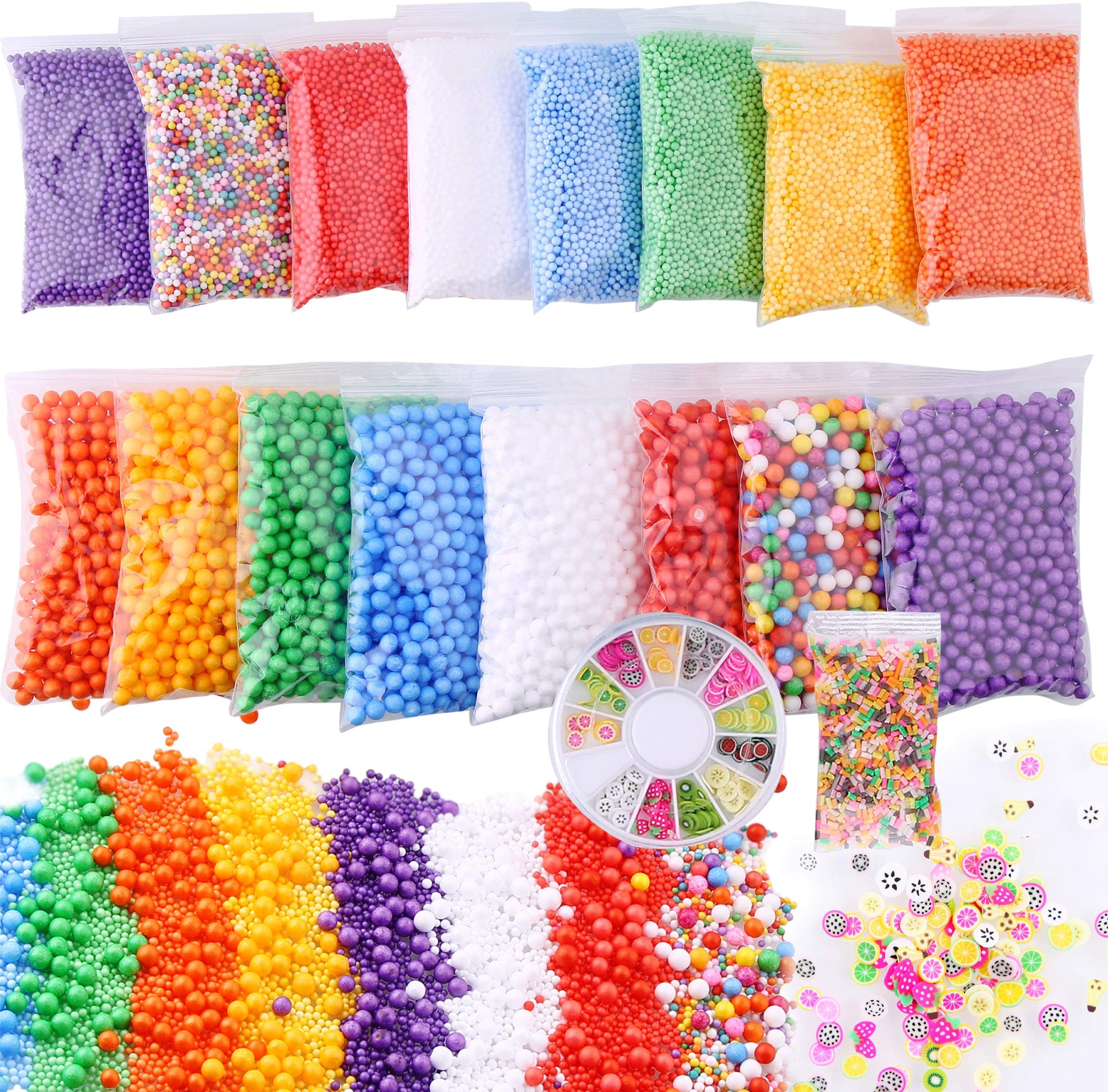 Slime Foam Beads Floam Balls Â– 18 Pack Microfoam Beads Kit 0.1-0.14&0.28-0.35 Inch (70,000 Pcs