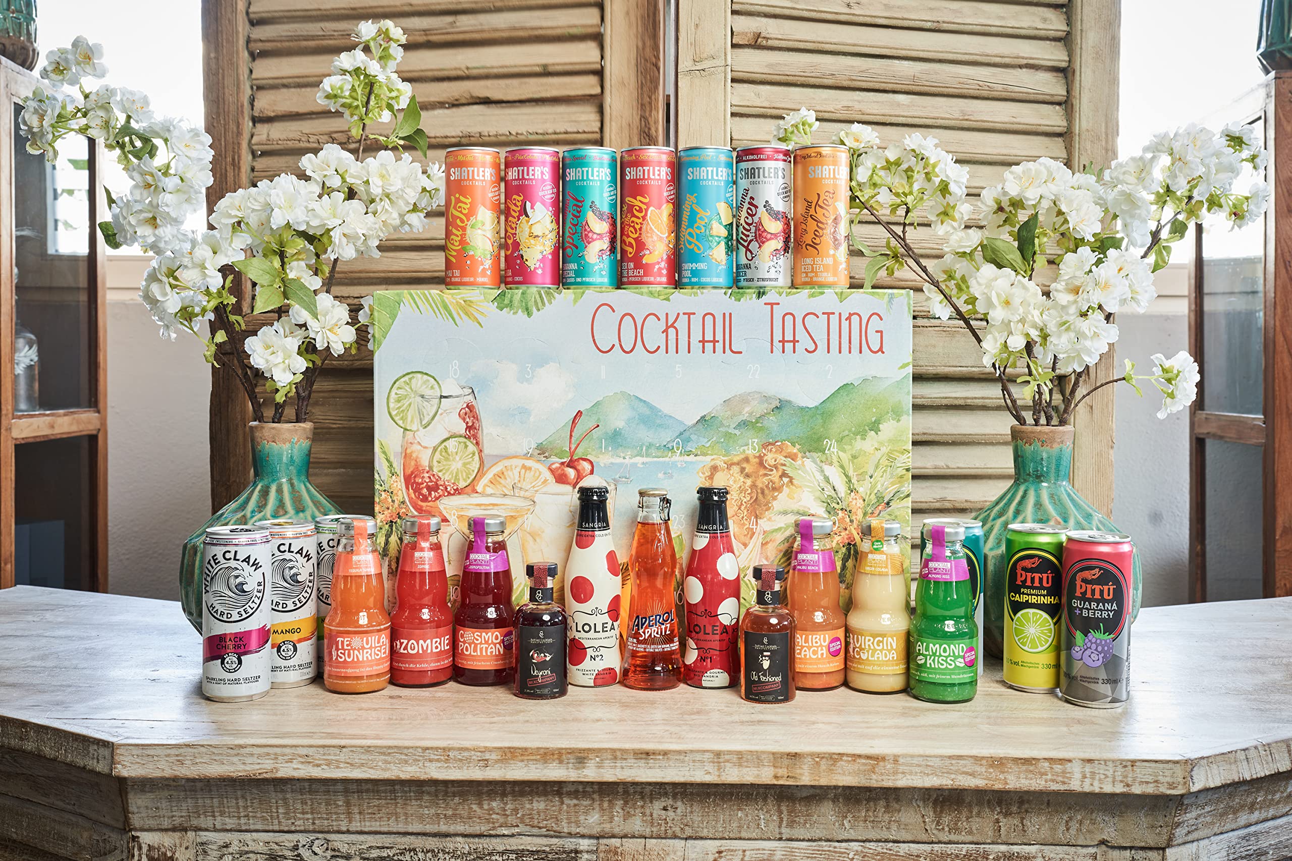 Cocktail Adventskalender - 24x verschiedene ready to drink Getränke im tasting Set Tequila Sunrise Old fashioned Caipirinha Swimmingpool Negroni und viele mehr
