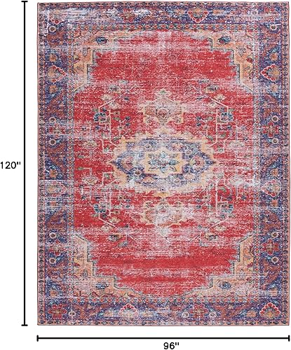 Miniatura 2 de SAFAVIEH Tucson Collection - Alfombra de área de 8 x 10 pies, diseño rojo y azul marino, persa, no desprende pelusa, lavable a máquina y