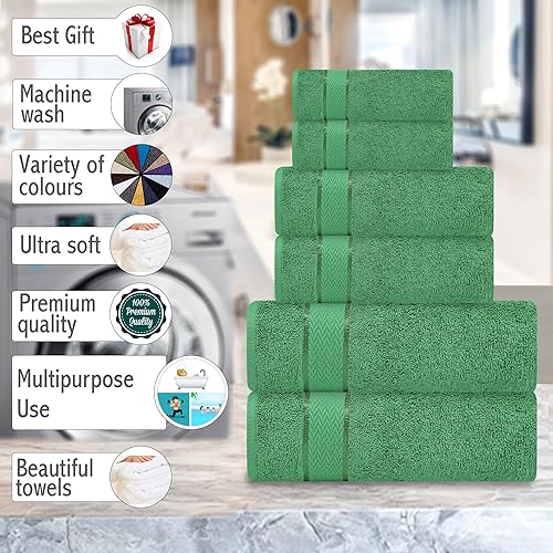 Miniatura 5 de Juego de toallas de baño, 100% algodón, 2 toallas de baño, 2 toallas de mano y 2 toallas pequeñas, de secado rápido, absorbentes, suaves y