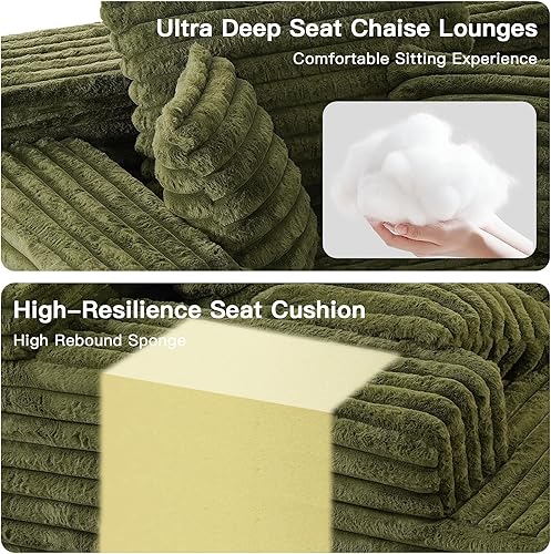 Miniatura 6 de Sofá tumbona extragrande de 67 pulgadas para interiores, sofá verde sin montaje, moderno sofá cama de pana con 3 almohadas suaves, sofá cama sin