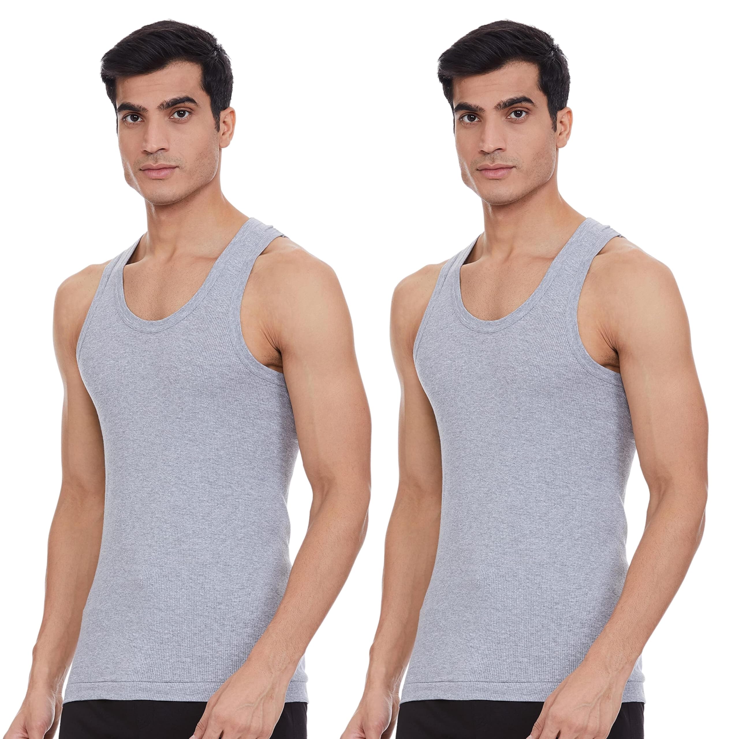 renox Men's Cotton Sleeveless Rib Vest | Colour - Grey | Size - P - Pack of 2-picture-11
