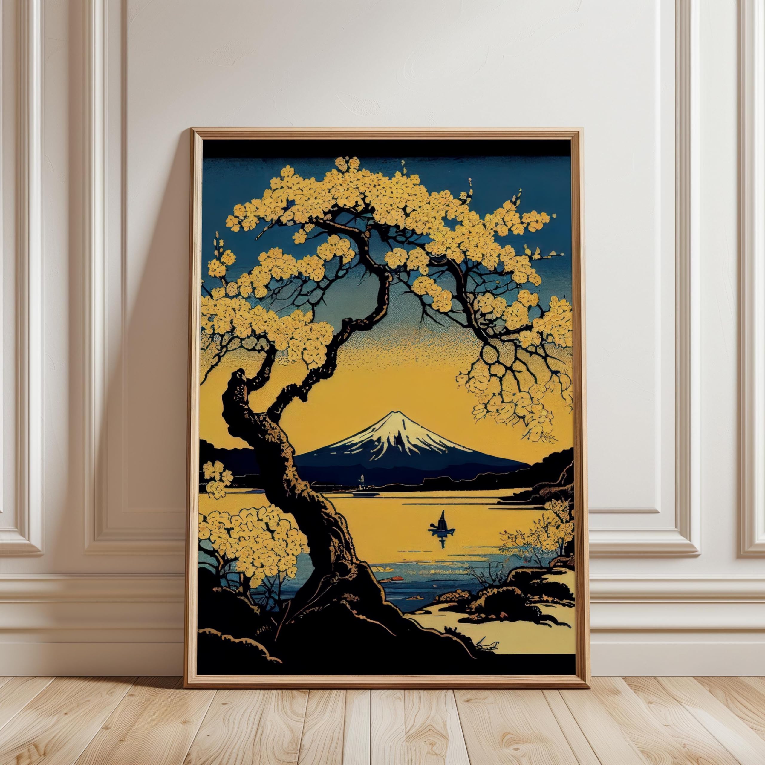 LMYCHENG Sunset Village Poster, Ukiyo-e Rural Landscape Painting Wall Art, Traditional Japanese Countryside Canvas Print(60x80cm/Frameless)