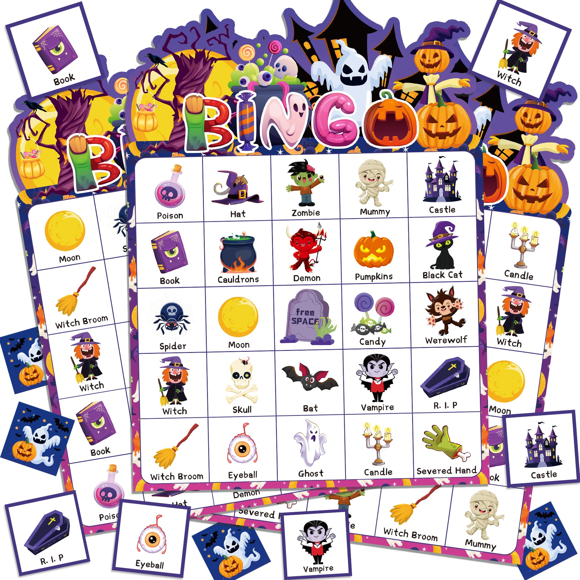 38 giochi di bingo di Halloween, 24 carte da bingo, gioco per feste per