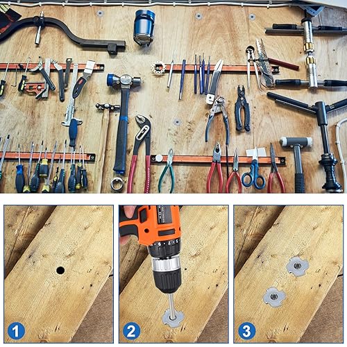 Miniatura 5 de M10 Tuercas en T 80Pcs Tuercas en T con Rosca, Tuercas en T de Acero con Recubrimiento de Zinc de 4 Puntas para Madera, Soportes para Escalada en