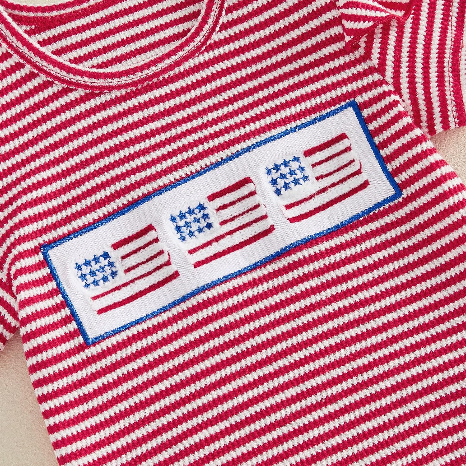 Sasaerucure Baby Girl 4th of July Outfit Newborn Infant Short Sleeve Romper + Ruffle Pants + Bow Independence Day Clothes