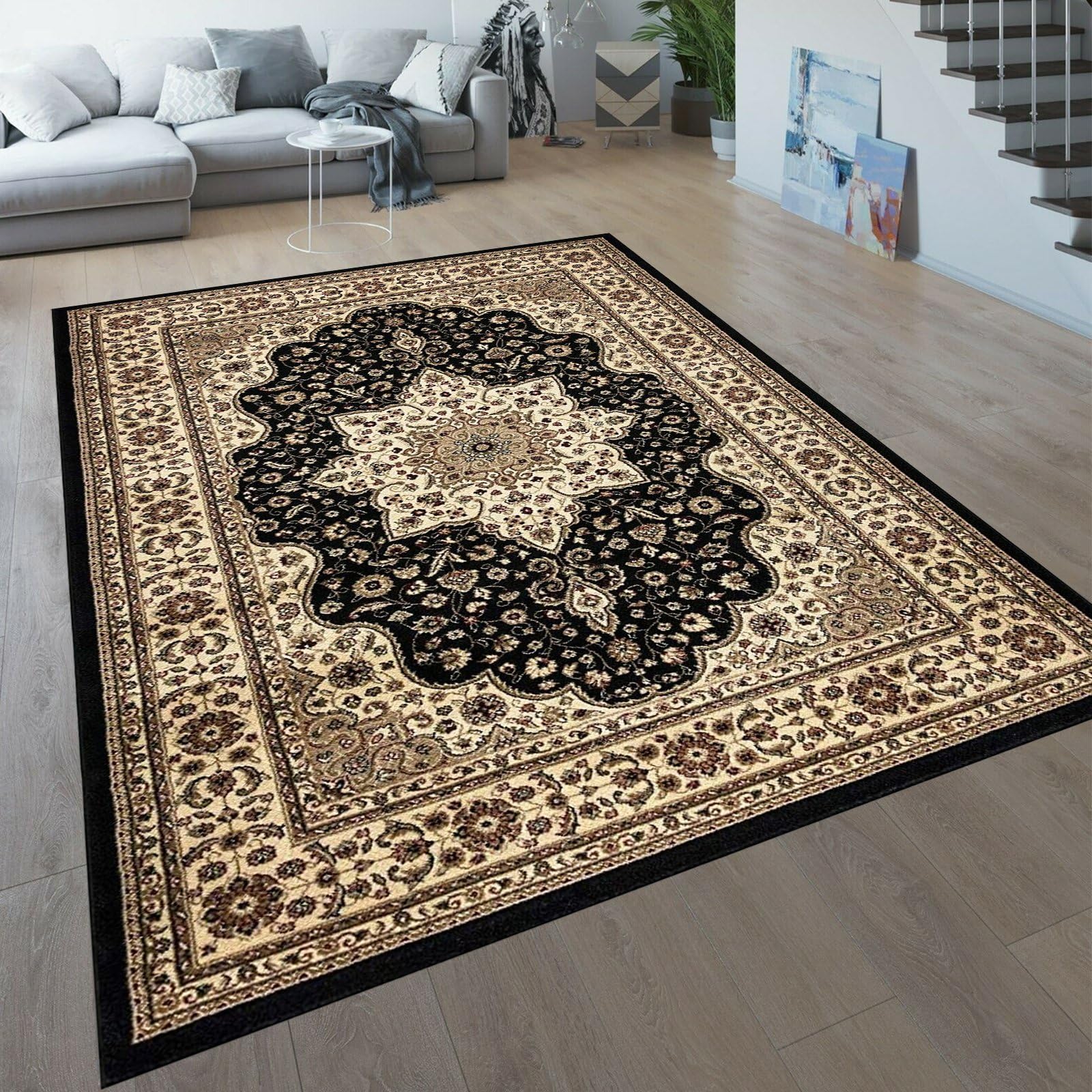 renoazul® Traditional Rugs Living Room Large 160x230 cm - Soft Vintage Carpets For Bedrooms - Rome Black Rugs For Living Room — image 1