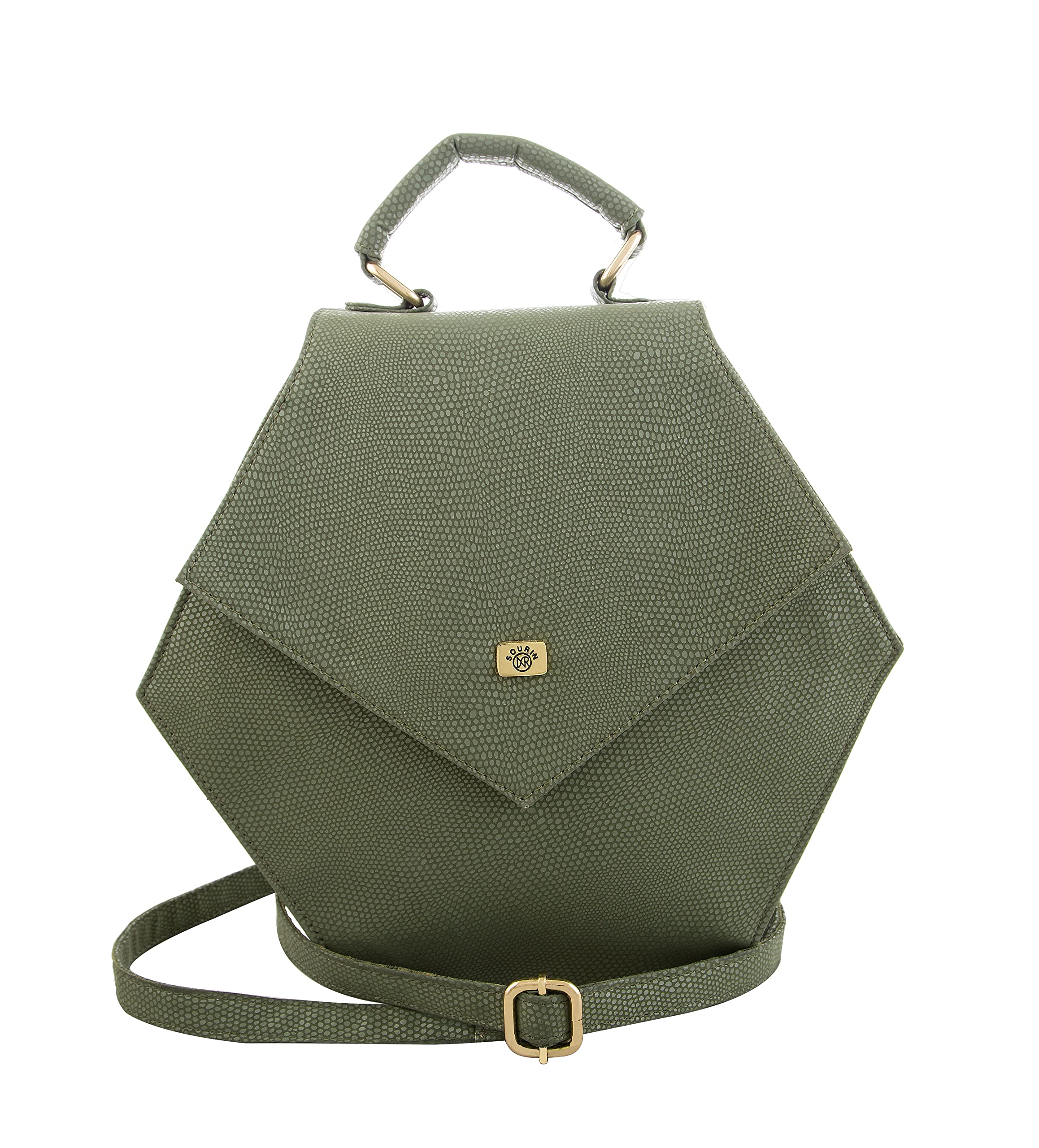 SOURIN Hexagon Olive Green Backpack bag
