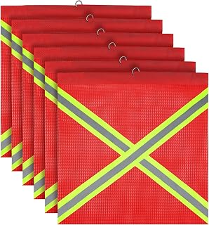 Safety Flags for Truck with Wire Loop 6 PCS 18x18 Inch Mesh Warning Flags for Trailer Hauling Single Sided Cross-Reflective Strip Flag (Red)