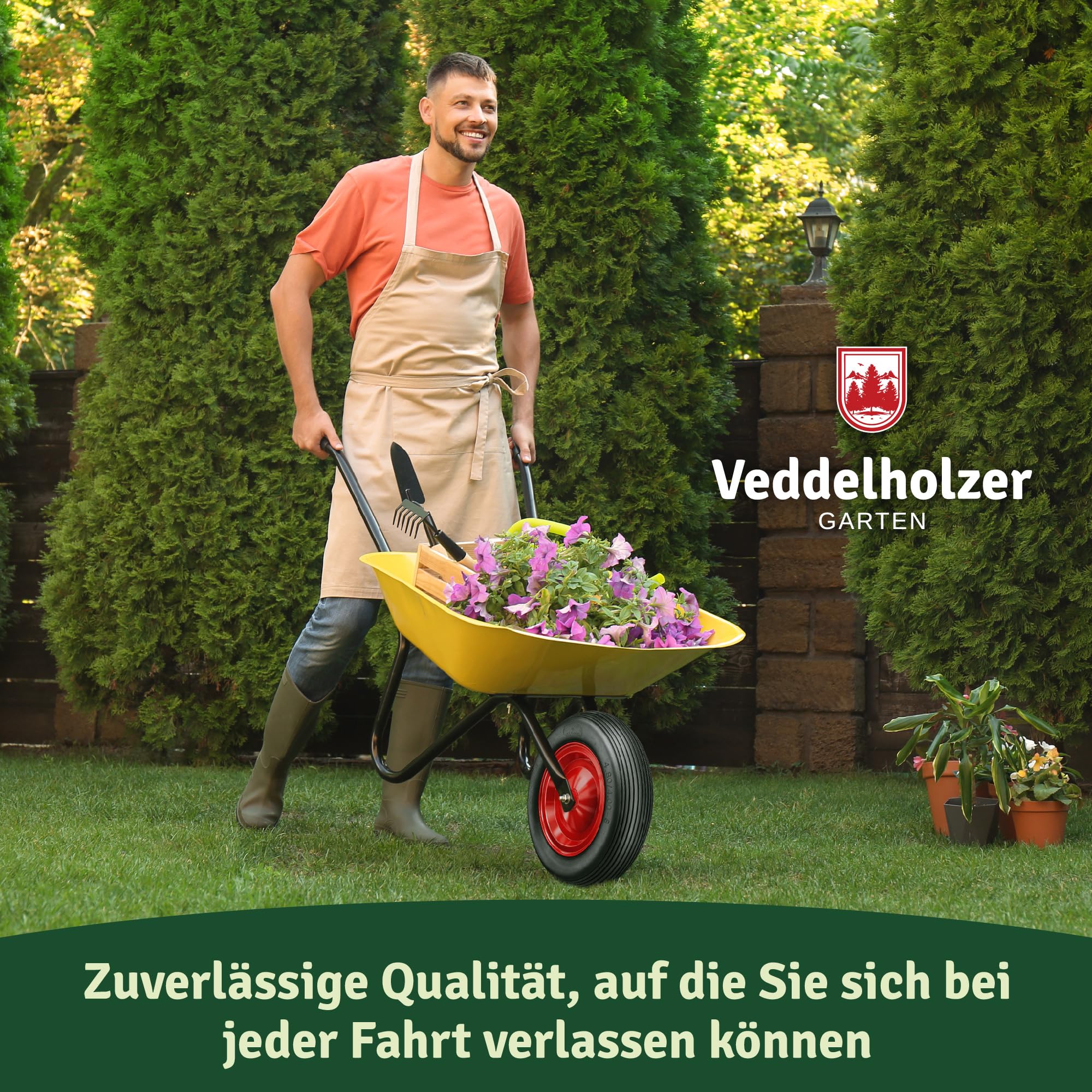 Veddelholzer PU Vollgummi Schubkarrenrad Sackkarrenrad 4.80/4.00-8 auf Stahlfelge Ø 385 inkl. Achse und Montage Verschraubung Traglast 200 kg pannensicheres PU universell einsetzbar