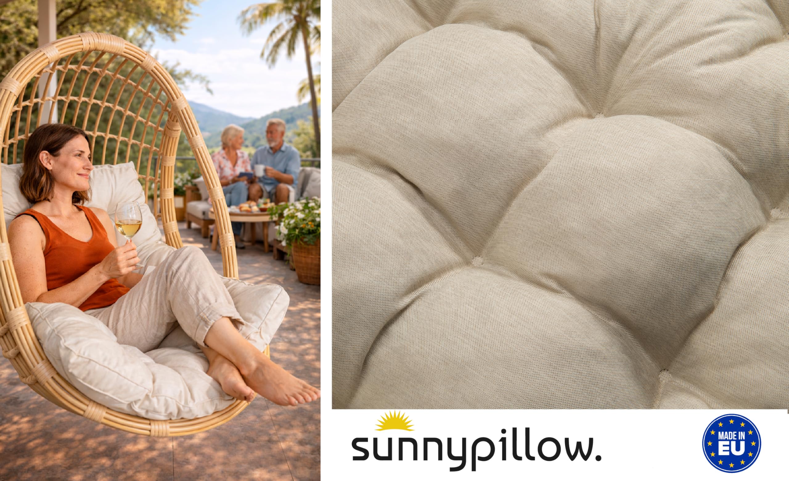 sunnypillow Coussin pour Fauteuil Suspendu – Coussin d’Assise pour Transat, Chaise Oeuf, Fauteuil Balancoire – Housses pour Mobilier de Jardin - 100 x 120 cm - Extérieur, Résistant aux UV - Ecru