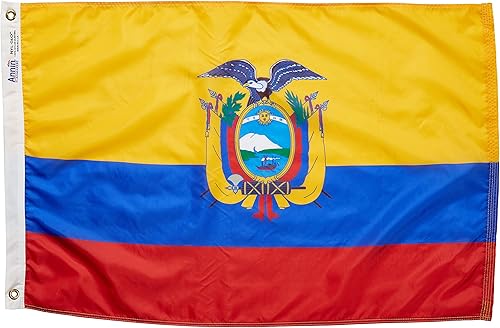 Annin Flagmakers Bandera de Ecuador fabricada en Estados Unidos según las especificaciones oficiales de diseño de las Naciones Unidas, 2 x 3 pies