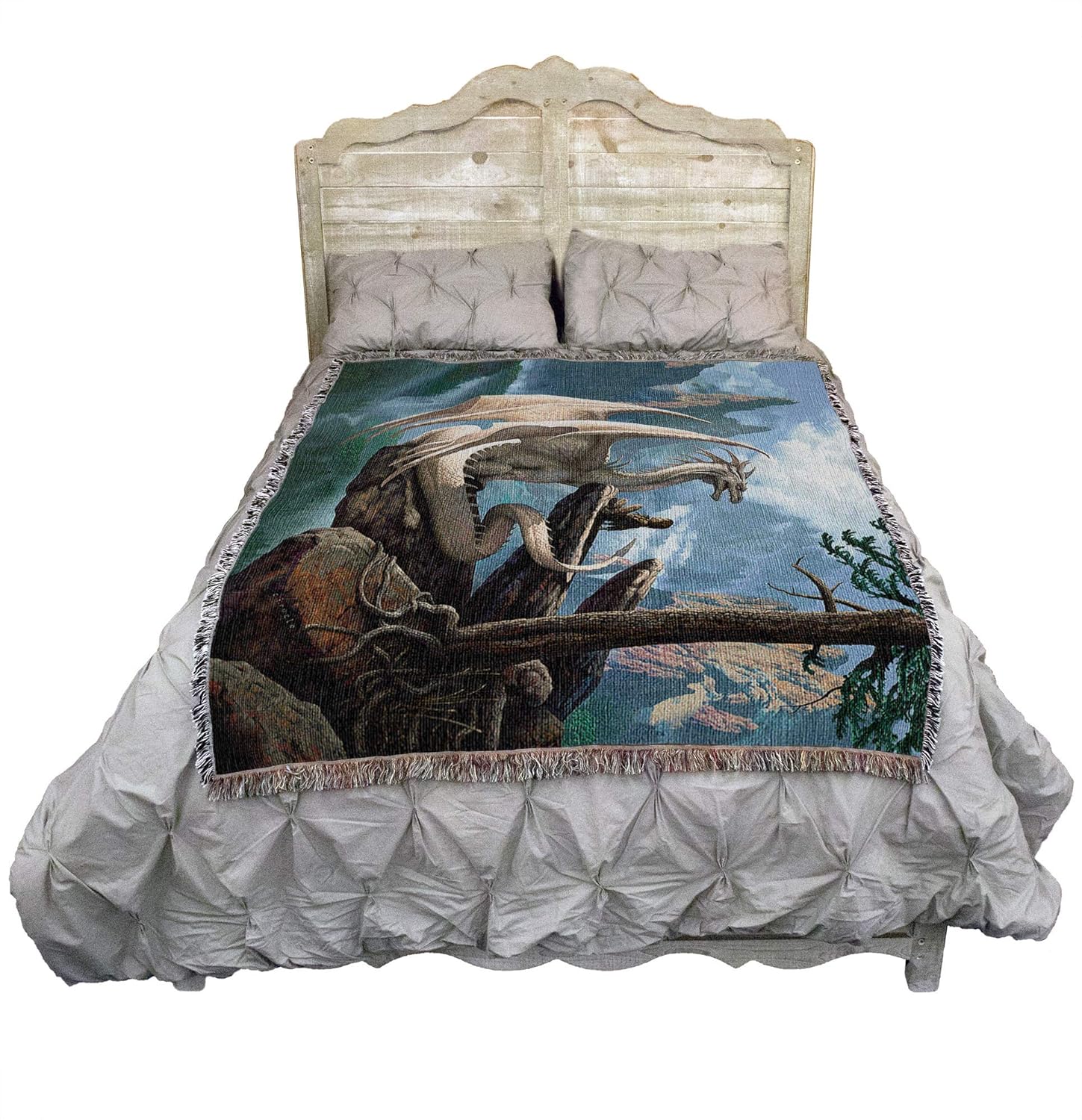 Pure Country Weavers Hobsyllwin and Kume Dragon Blanket by Ciruelo - Gift Fantasy Tapestry Throw Woven from Cotton - Made in The USA (72x54)