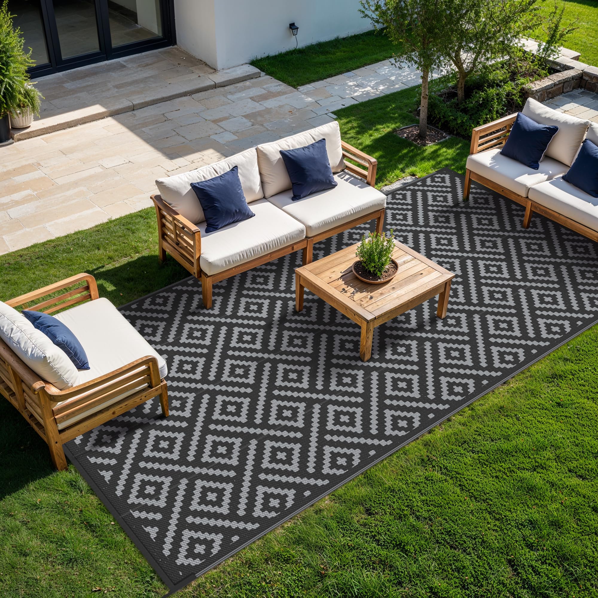 CHOSHOME Tapis D'extérieur Pour Patio Imperméable 180x270 Cm - Réversible Résistant UV Gris CHOSHOME Tapis D'extérieur Pour Patio Imperméable 180x270 Cm - Réversible Résistant UV Gris