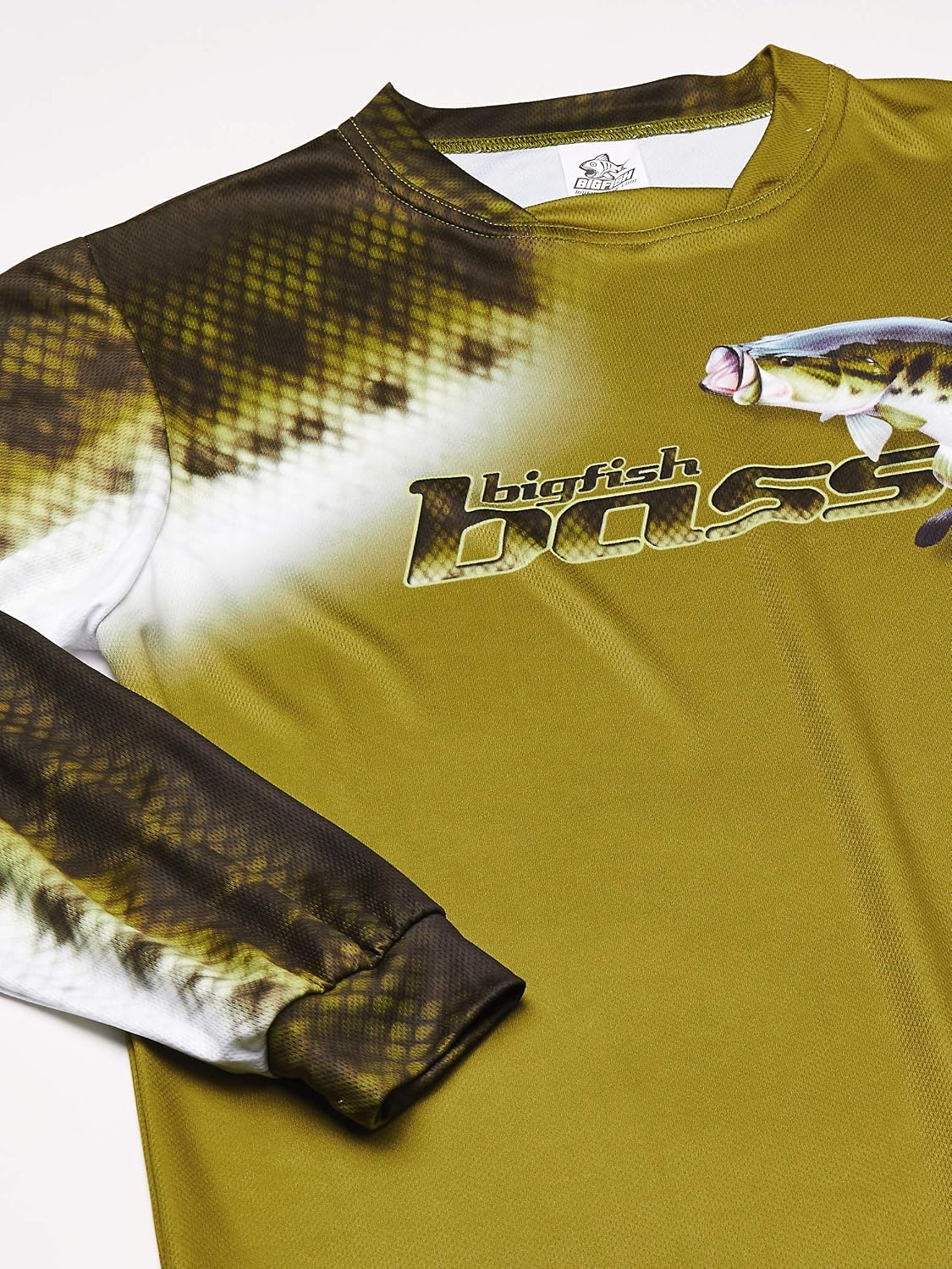 Bigfish BASS Scales Olive UPF50 Long Sleeve Performance Fishing Shirt