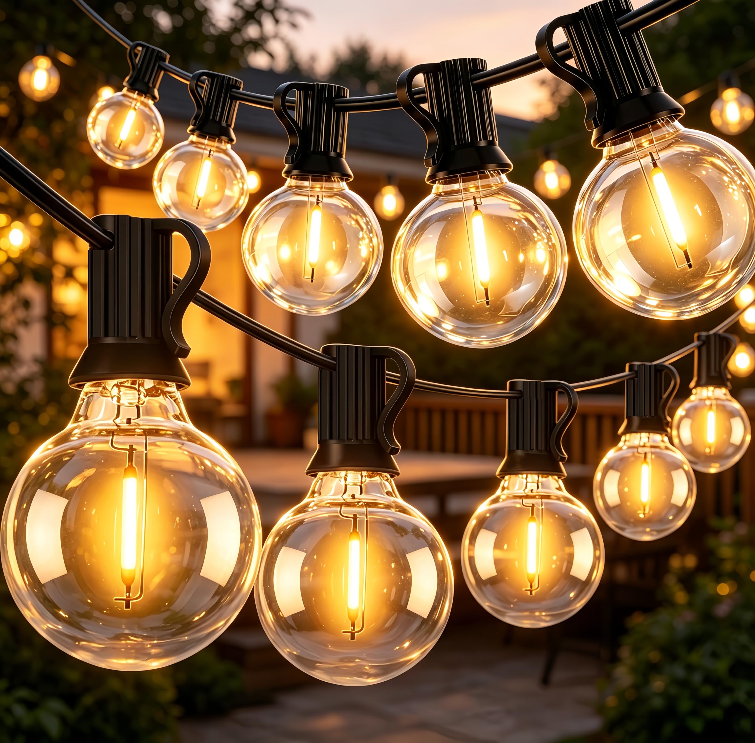 LED Lichterkette Außen 36M, Wasserdicht und Bruchsicher | Anschlussfähig Lichterkette Outdoor Strom mit 60+2 Glühbirnen Plastik, 2700K Warmweiß für Garten, Terrasse, Balkon